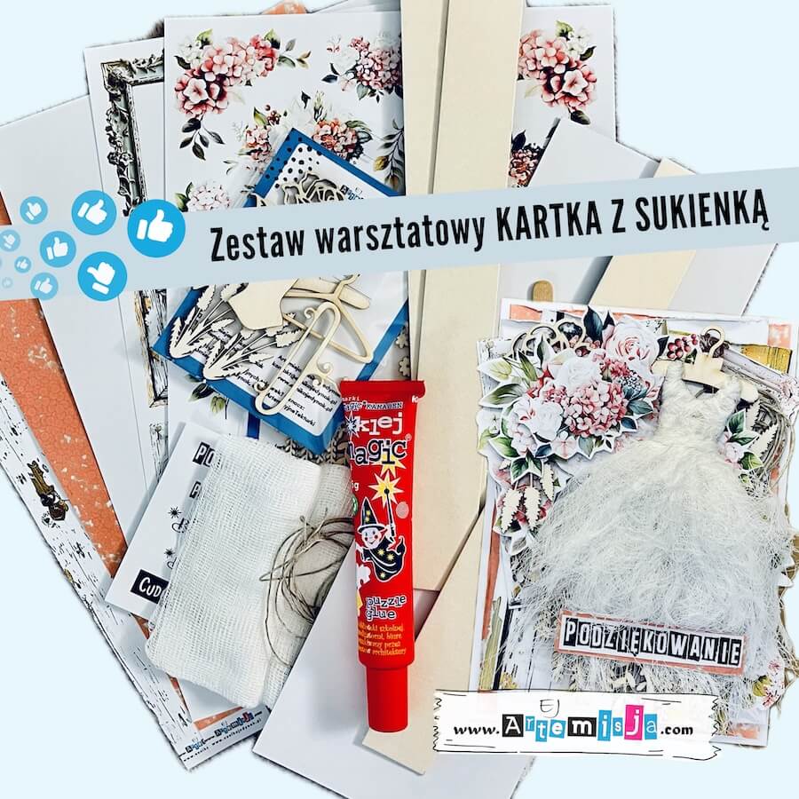 Kartka z sukienką 3D - Zestaw materiałów warsztatowych