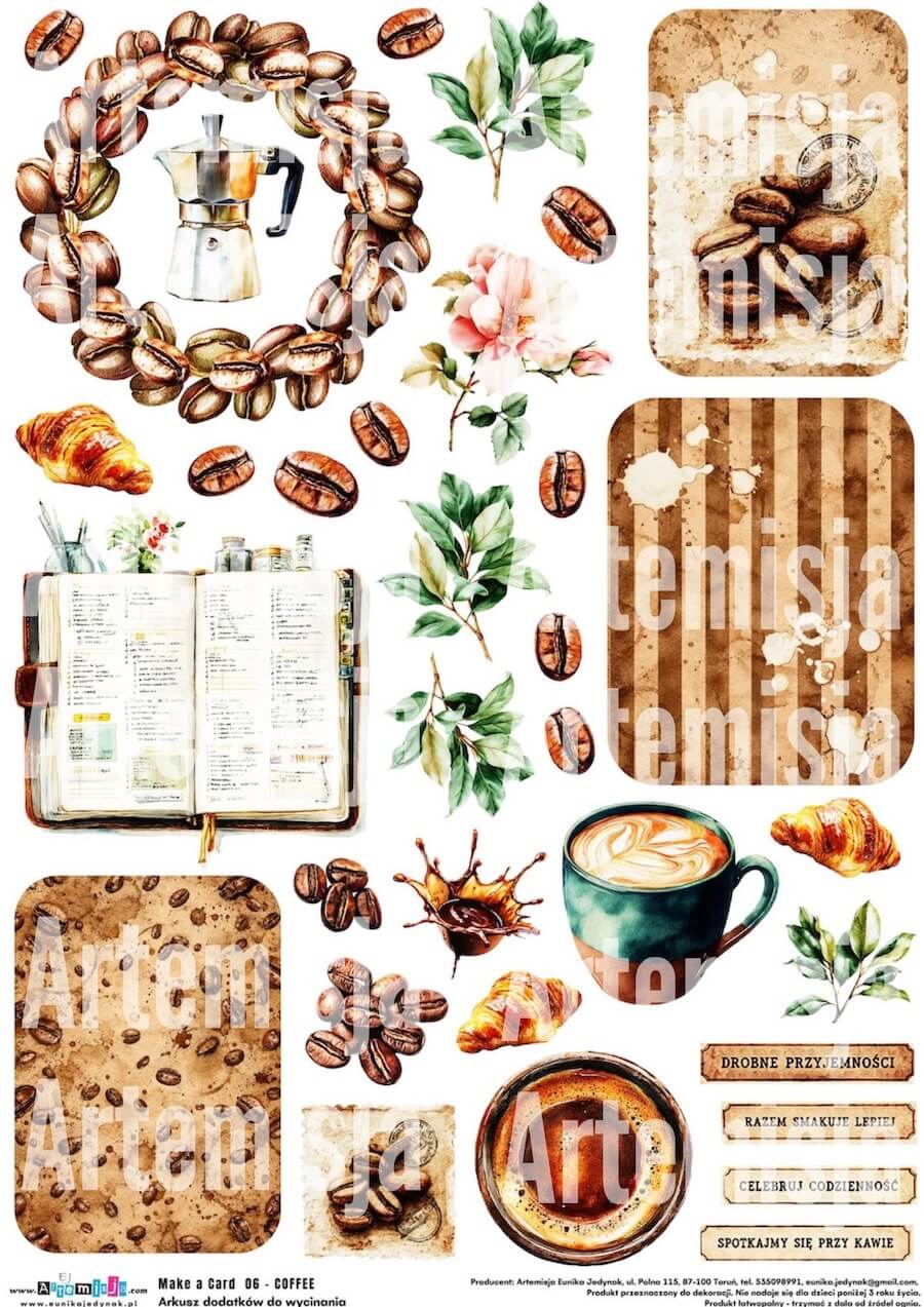 Arkusz Make a Card 06 – Coffee – Kawa – Arkusz dodatków do wycinania