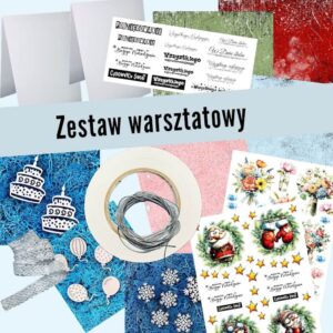 Zestaw warsztatowy ZW01 - 2 kartki okolicznościowe (bazy, papiery, grafiki, tekturki, napisy i dodatki)